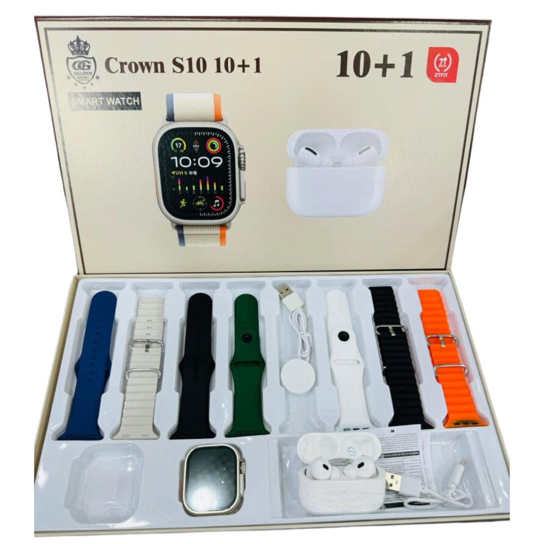 Crown S10 Smart Watch with Earbuds | 10+1 Pack